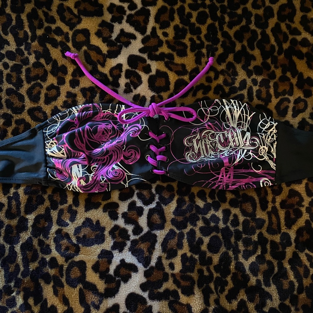 Black and Purple Lace-up swimsuit